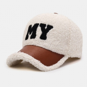 Menn Baseball Cap Lam Plysj Pu Patchwork Farge Kontrast Høst Vinter Varme Newsboy Caps For Dame