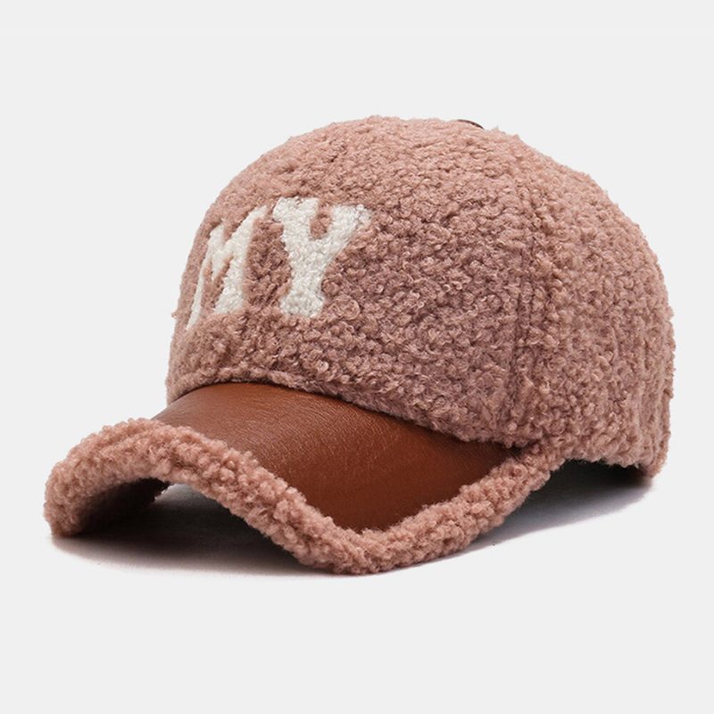 Menn Baseball Cap Lam Plysj Pu Patchwork Farge Kontrast Høst Vinter Varme Newsboy Caps For Dame