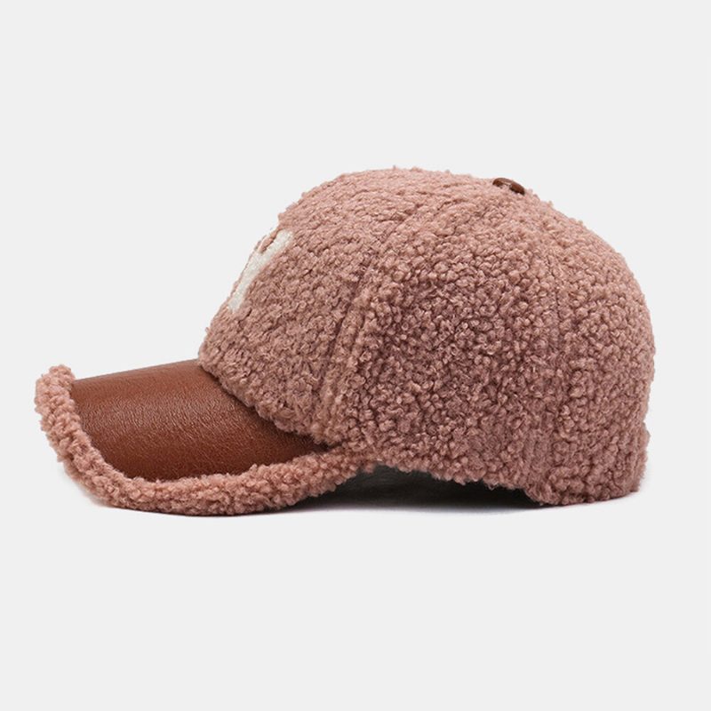 Menn Baseball Cap Lam Plysj Pu Patchwork Farge Kontrast Høst Vinter Varme Newsboy Caps For Dame