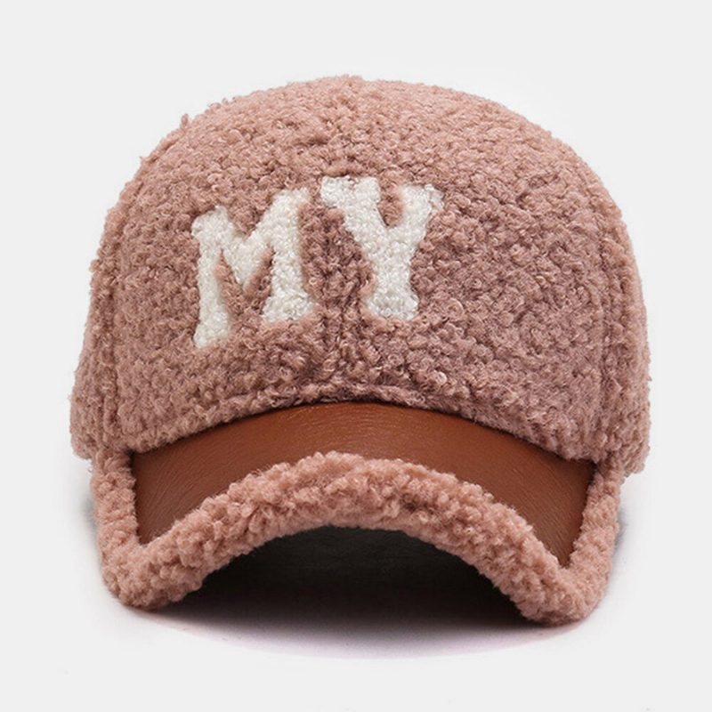 Menn Baseball Cap Lam Plysj Pu Patchwork Farge Kontrast Høst Vinter Varme Newsboy Caps For Dame