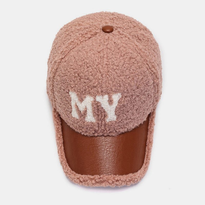 Menn Baseball Cap Lam Plysj Pu Patchwork Farge Kontrast Høst Vinter Varme Newsboy Caps For Dame