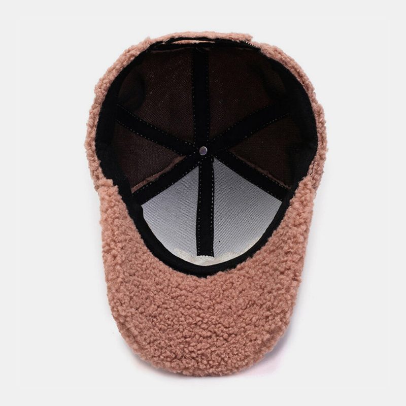 Menn Baseball Cap Lam Plysj Pu Patchwork Farge Kontrast Høst Vinter Varme Newsboy Caps For Dame