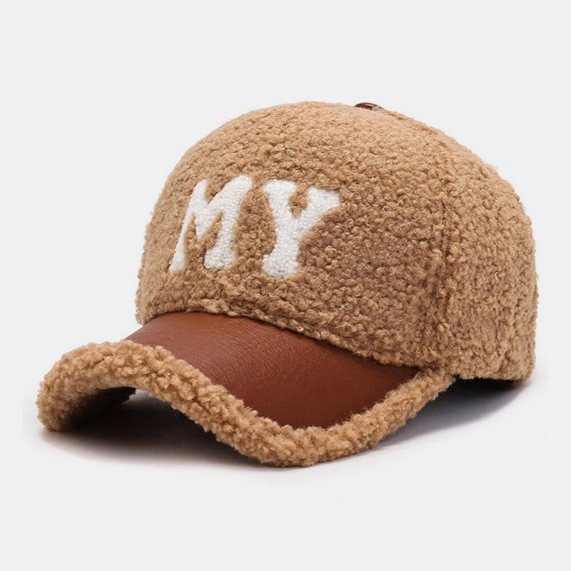 Menn Baseball Cap Lam Plysj Pu Patchwork Farge Kontrast Høst Vinter Varme Newsboy Caps For Dame