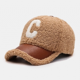 Menn Baseball Cap Plysj Pu Patchwork C Bokstavmønster Utendørs Varme Mote Eføy Kjørehatt For Kvinner