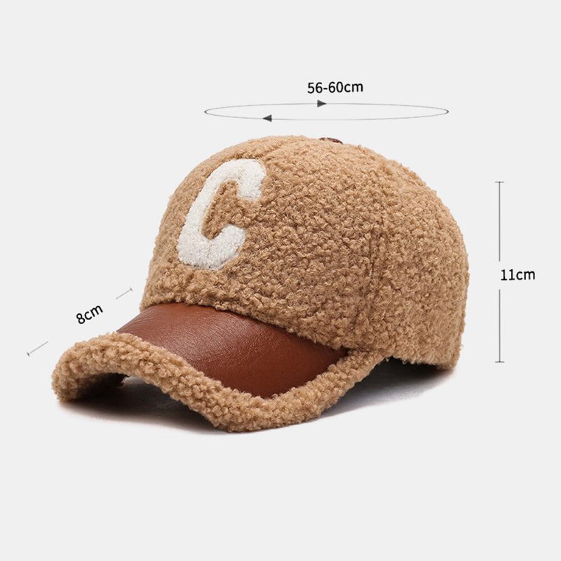 Menn Baseball Cap Plysj Pu Patchwork C Bokstavmønster Utendørs Varme Mote Eføy Kjørehatt For Kvinner