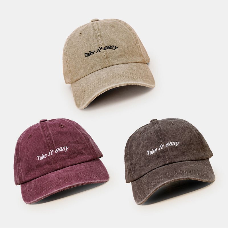 Menn Baseball Cap Vasket Distressed Letter Slogan Broderi Vintage Sunshade Hatter For Women