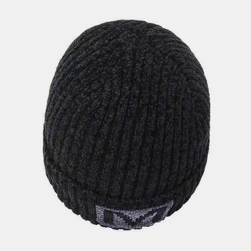 Menn Bokstavmønster Høst Vinter Ørebeskyttelse Kjølig Beskyttelse Strikkelue Elastic Thicken Plus Velvet Warm Hatter Beanie Hat