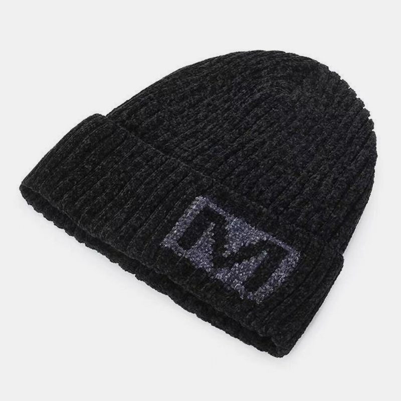 Menn Bokstavmønster Høst Vinter Ørebeskyttelse Kjølig Beskyttelse Strikkelue Elastic Thicken Plus Velvet Warm Hatter Beanie Hat