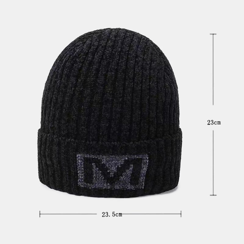 Menn Bokstavmønster Høst Vinter Ørebeskyttelse Kjølig Beskyttelse Strikkelue Elastic Thicken Plus Velvet Warm Hatter Beanie Hat