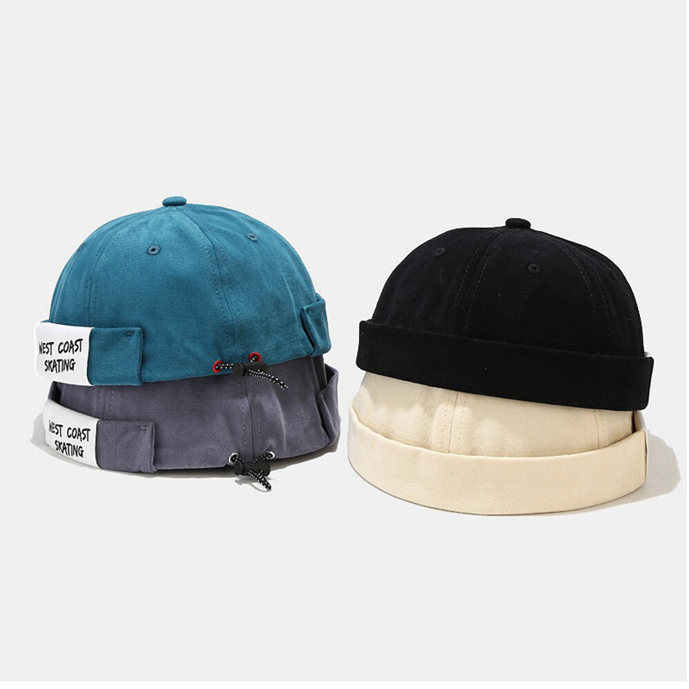 Menn Bomull Brev Slagord Patchwork Utendørs Uformell Utleier Cap Brimless Beanie Skull Cap