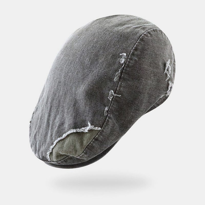 Menn Bomull Distressed Slitt Hull Berets Brev Broderi Pustende Forover Cap Flate Cap