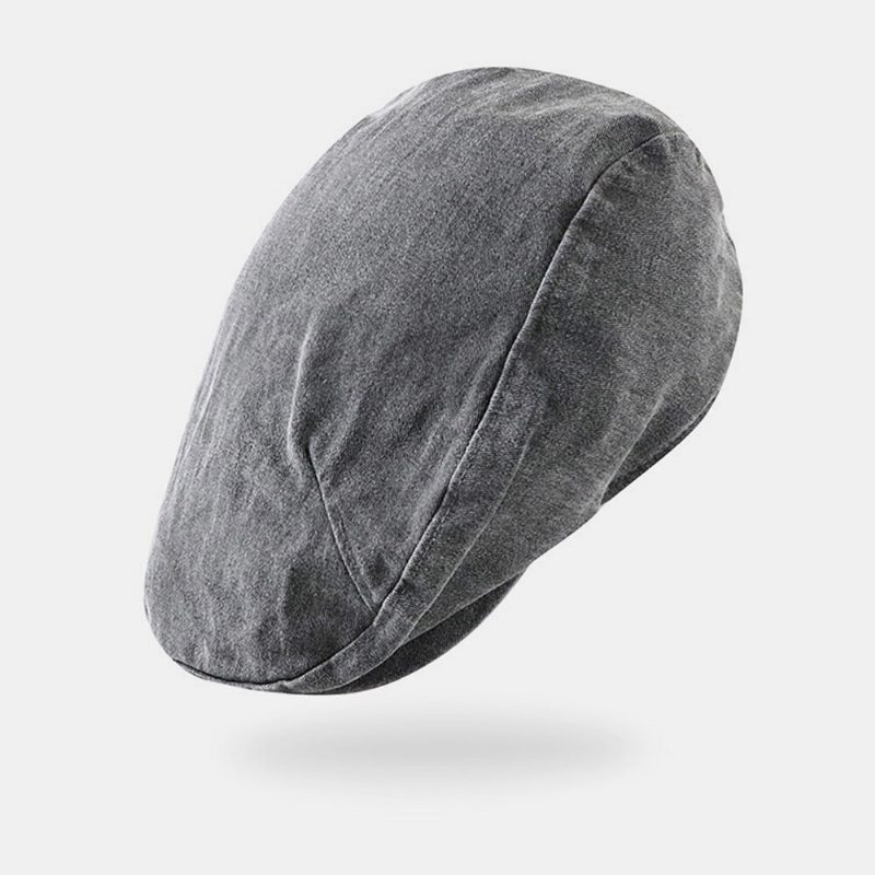 Menn Bomull Ensfarget Krøll Berets Retro Vasket Dome Forward Cap Newsboy Hat