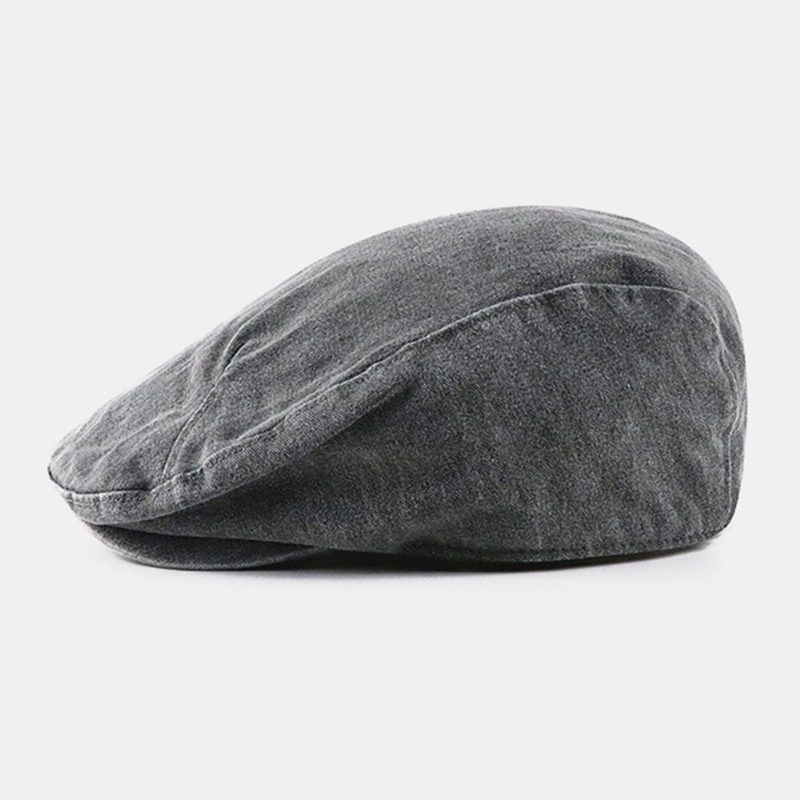 Menn Bomull Ensfarget Krøll Berets Retro Vasket Dome Forward Cap Newsboy Hat