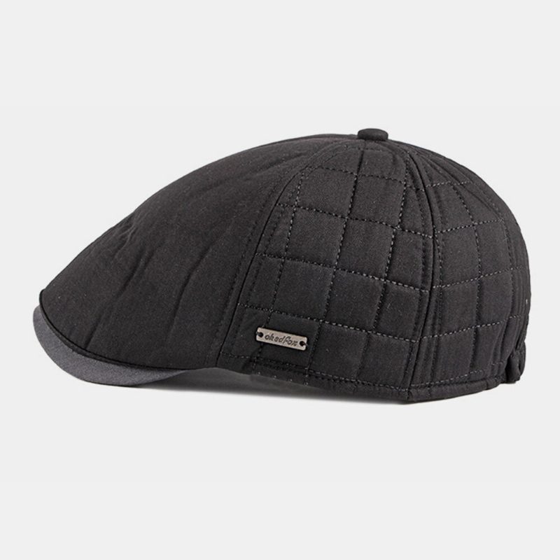 Menn Bomull Høst Vinter Thicken Plus Velvet Beret Cap Britisk Retro Ørebeskyttelse Ørebeskyttelse Vindtett Flate Hatter Forward Hat