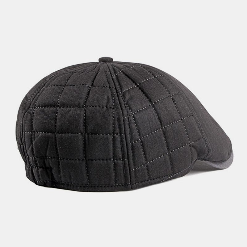 Menn Bomull Høst Vinter Thicken Plus Velvet Beret Cap Britisk Retro Ørebeskyttelse Ørebeskyttelse Vindtett Flate Hatter Forward Hat