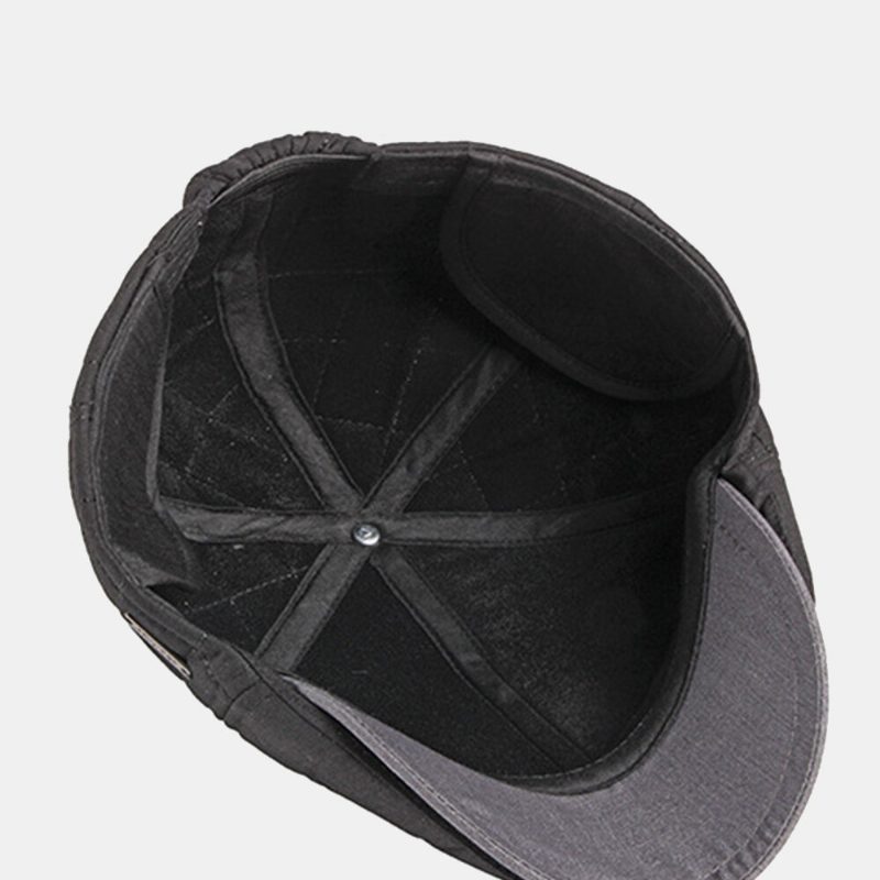 Menn Bomull Høst Vinter Thicken Plus Velvet Beret Cap Britisk Retro Ørebeskyttelse Ørebeskyttelse Vindtett Flate Hatter Forward Hat