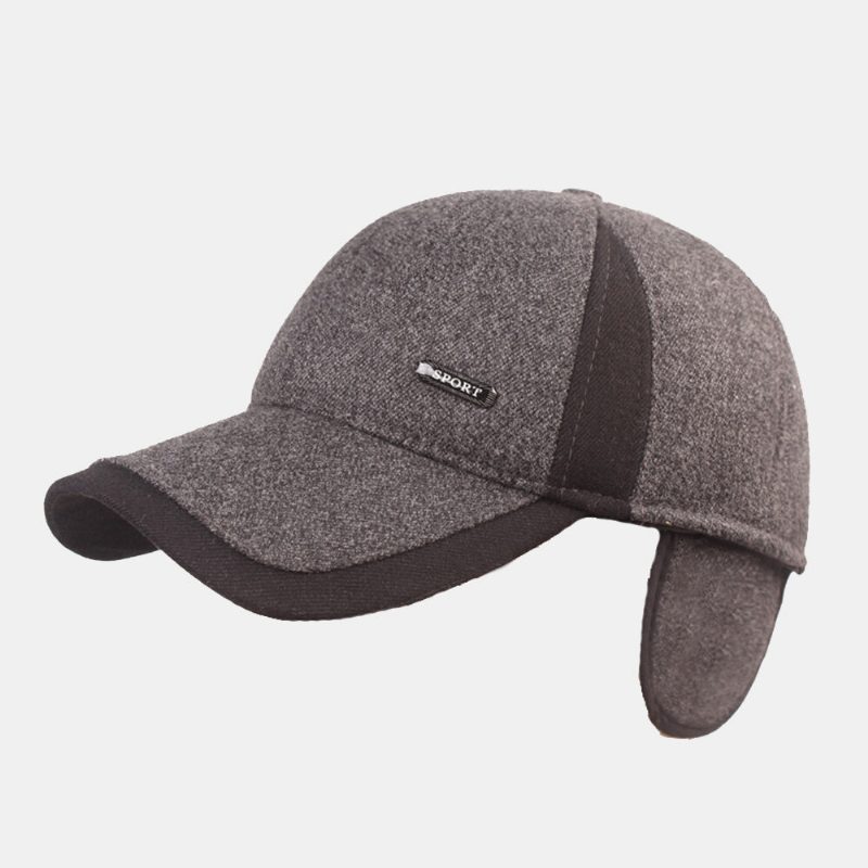 Menn Bomull Patchwork Innebygd Hørselvern Tykk Varme Baseball Cap Fargematch Letter Metal Label Newsboy Caps