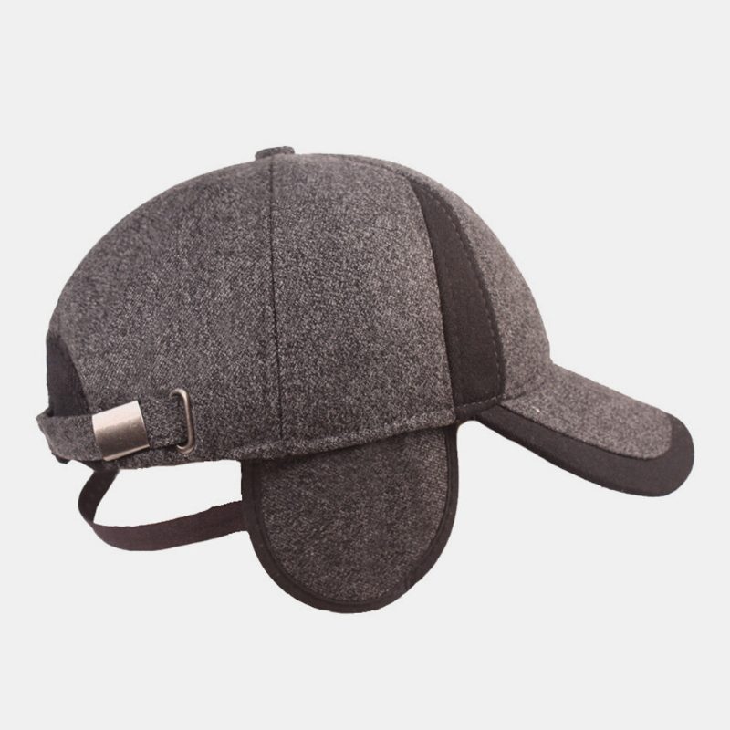 Menn Bomull Patchwork Innebygd Hørselvern Tykk Varme Baseball Cap Fargematch Letter Metal Label Newsboy Caps