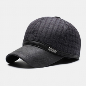 Menn Bomull Pu-brem Patchwork Gittermønster Baseball Cap Innebygd Ørebeskyttelse Varme Ivy Cap