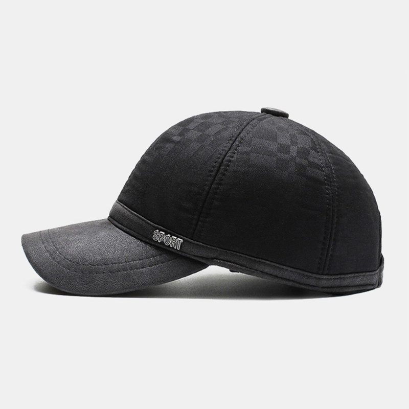 Menn Bomull Pu-brem Patchwork Gittermønster Baseball Cap Innebygd Ørebeskyttelse Varme Ivy Cap