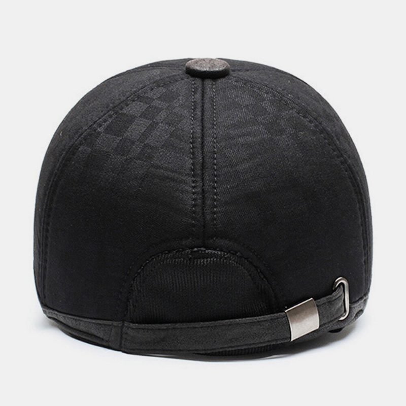 Menn Bomull Pu-brem Patchwork Gittermønster Baseball Cap Innebygd Ørebeskyttelse Varme Ivy Cap