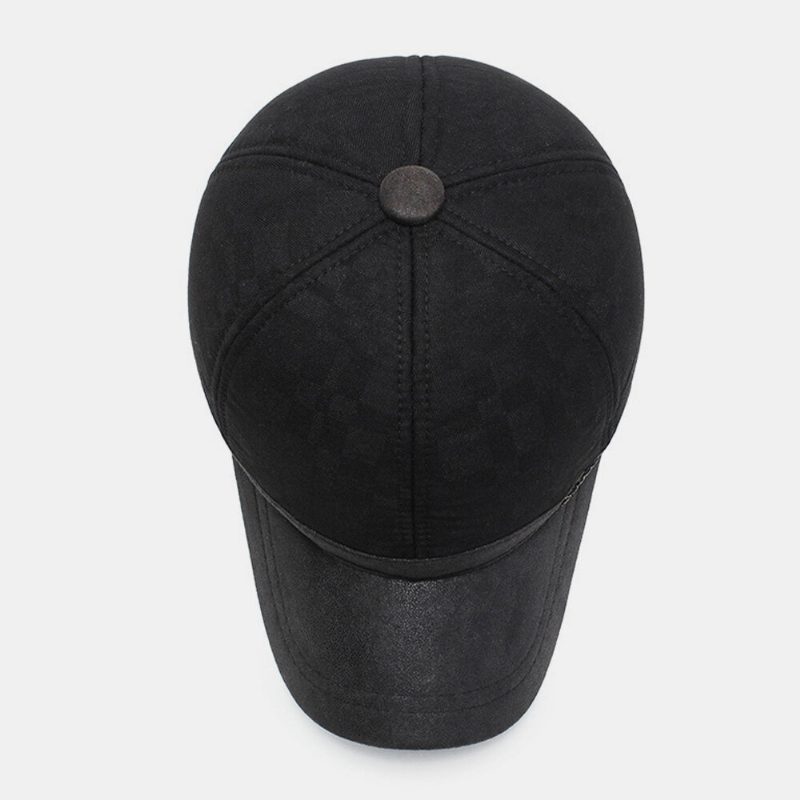 Menn Bomull Pu-brem Patchwork Gittermønster Baseball Cap Innebygd Ørebeskyttelse Varme Ivy Cap