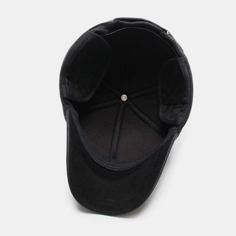 Menn Bomull Pu-brem Patchwork Gittermønster Baseball Cap Innebygd Ørebeskyttelse Varme Ivy Cap