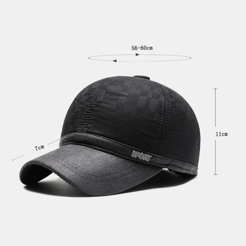 Menn Bomull Pu-brem Patchwork Gittermønster Baseball Cap Innebygd Ørebeskyttelse Varme Ivy Cap