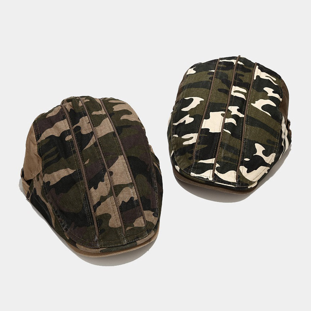 Menn Bomulls Beret Cap Camouflage Casual Sunshade Forward Hatter Flate Cap