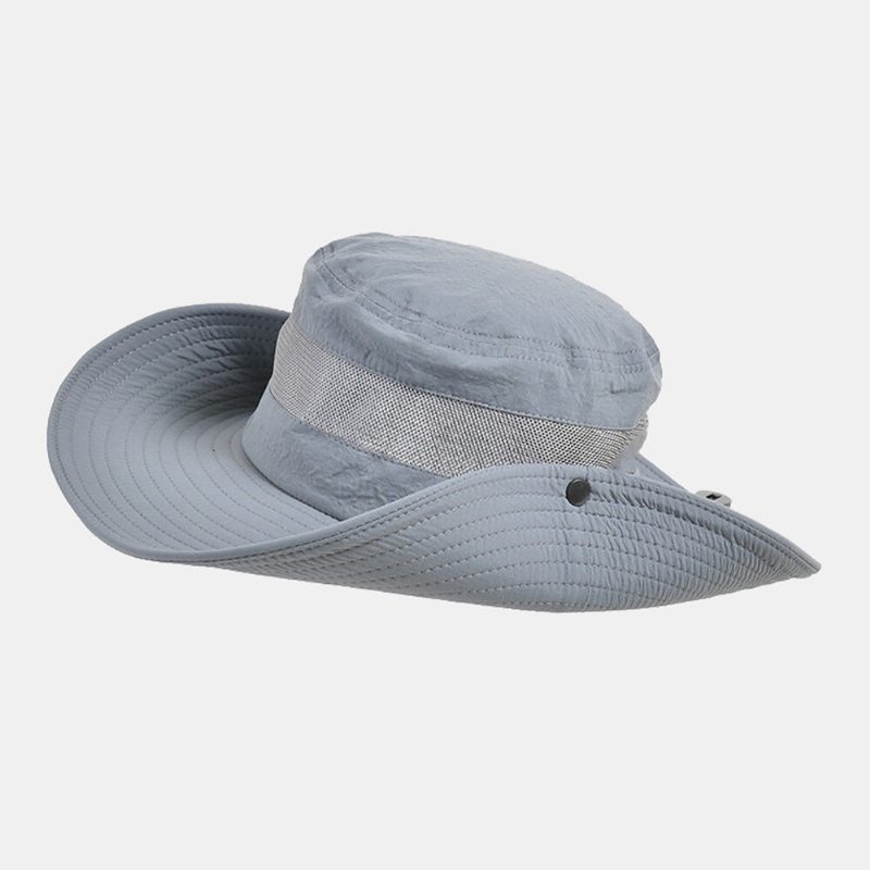 Menn Bøttehatt Nylon Mesh Patchwork Solid Pustende Solkrem Med Bred Kant Utendørs Fiske Klatrebøttehatt