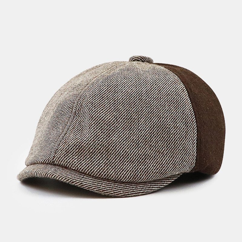 Menn Britisk Kontrast Fargesøm Åttekantet Hatter Retro Elastisk Band Design Painter Cap Beret Flate Cap