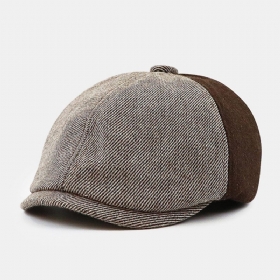 Menn Britisk Kontrast Fargesøm Åttekantet Hatter Retro Elastisk Band Design Painter Cap Beret Flate Cap