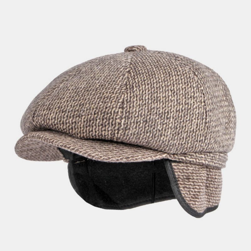 Menn Britisk Retro Ørebeskyttelse Ull Åttekantet Lue Middelaldrende Og Eldre Vinter Varm Cool Protection Newsboy Hat