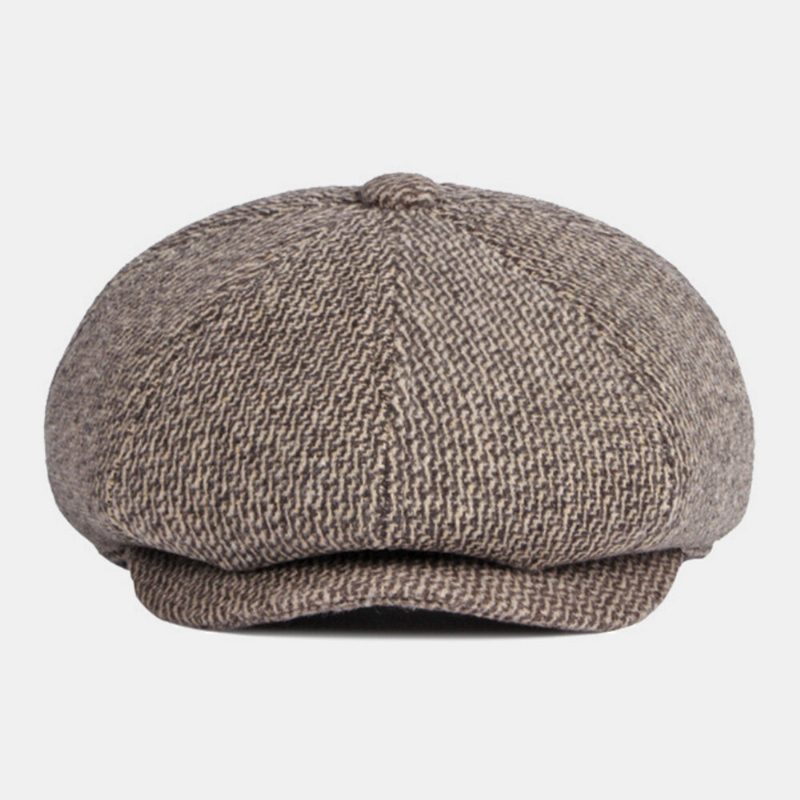 Menn Britisk Retro Ørebeskyttelse Ull Åttekantet Lue Middelaldrende Og Eldre Vinter Varm Cool Protection Newsboy Hat