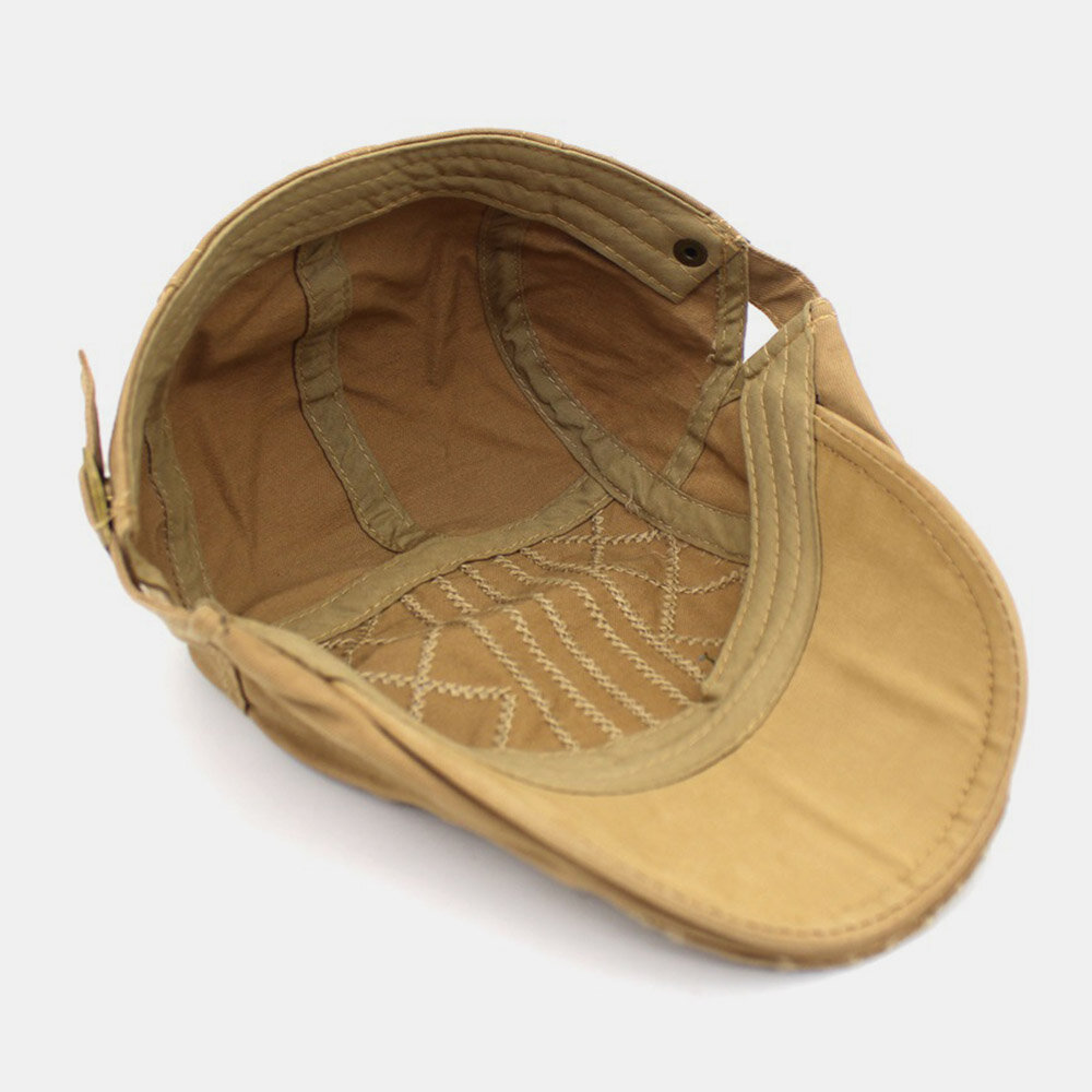 Menn Broderi Beret Cap Bomull Justerbar Wild Outdoor Travel Sunscreen Newsboy Cap Flate Hat