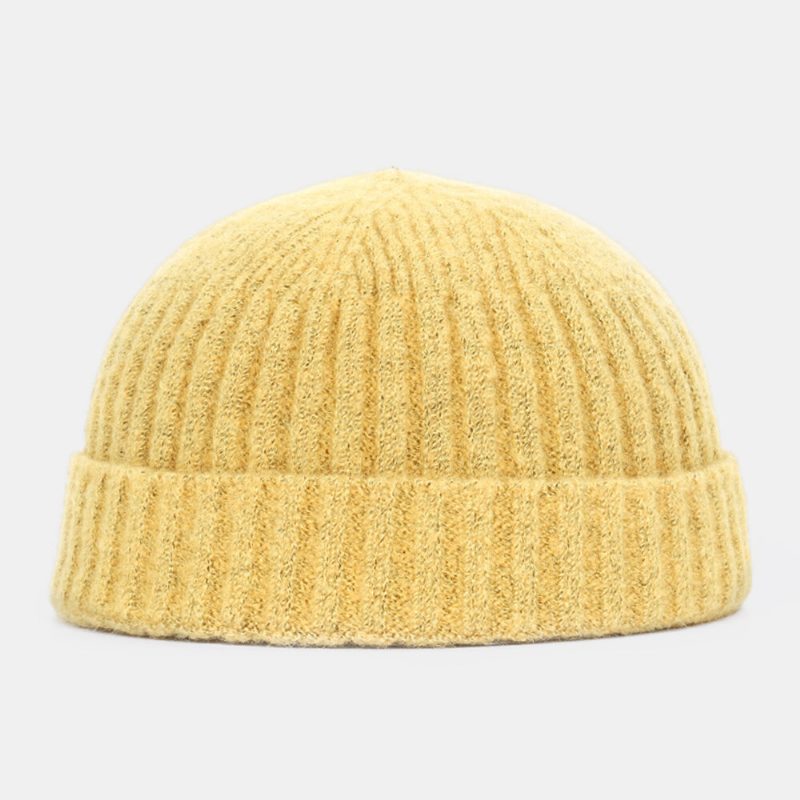 Menn Dame Ensfarget Strikket Ulllue Skull Cap Beanie Brimless Hats