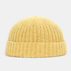 Menn Dame Ensfarget Strikket Ulllue Skull Cap Beanie Brimless Hats