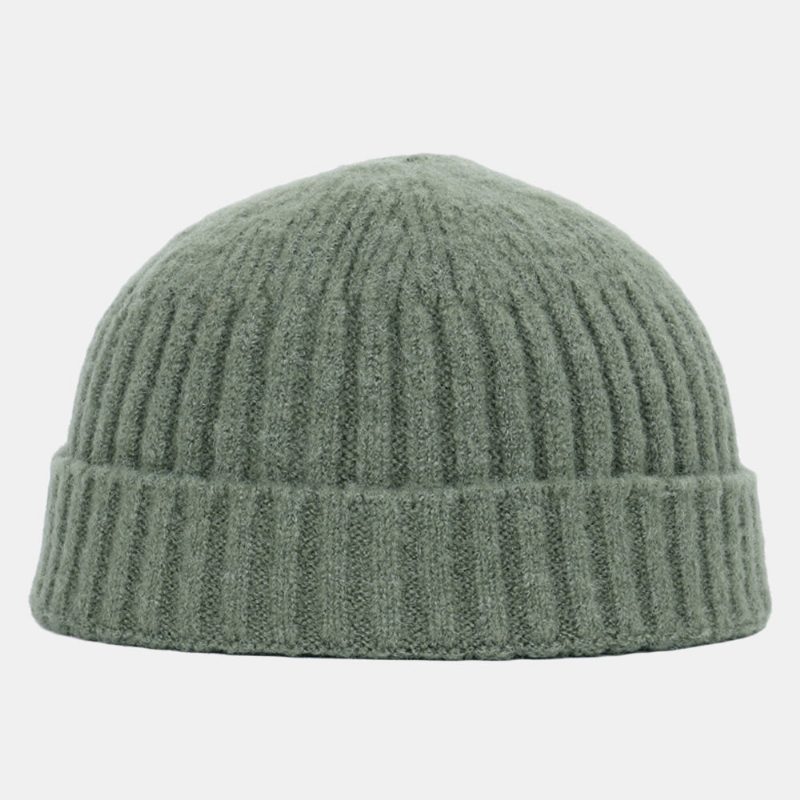 Menn Dame Ensfarget Strikket Ulllue Skull Cap Beanie Brimless Hats