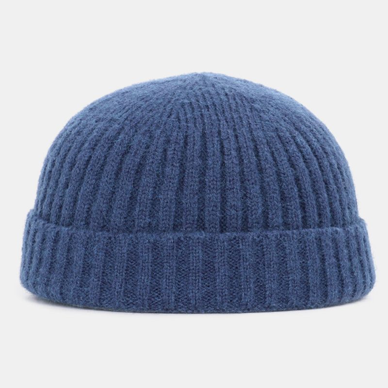 Menn Dame Ensfarget Strikket Ulllue Skull Cap Beanie Brimless Hats