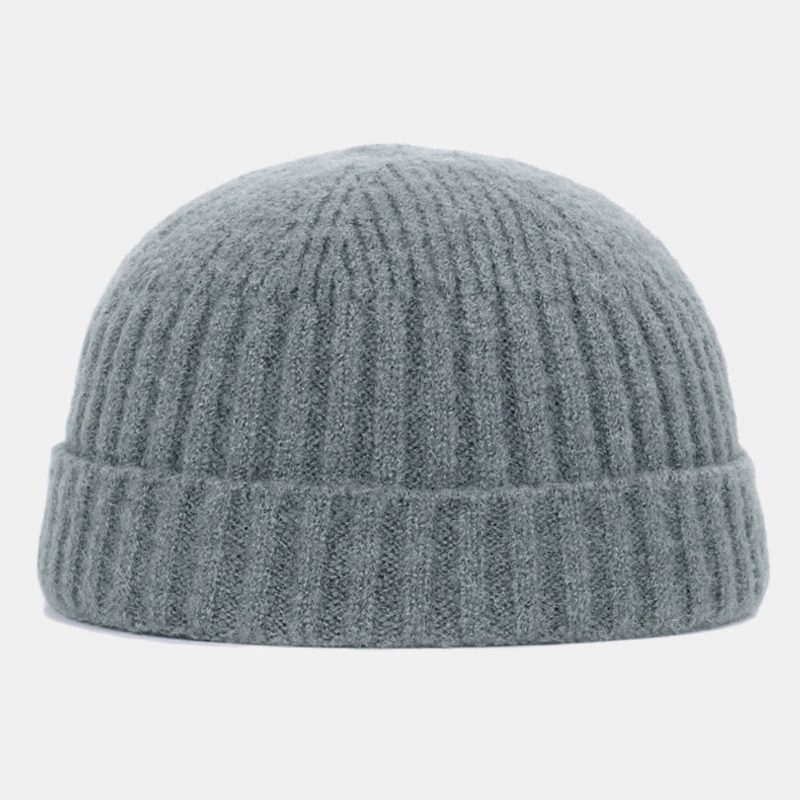 Menn Dame Ensfarget Strikket Ulllue Skull Cap Beanie Brimless Hats