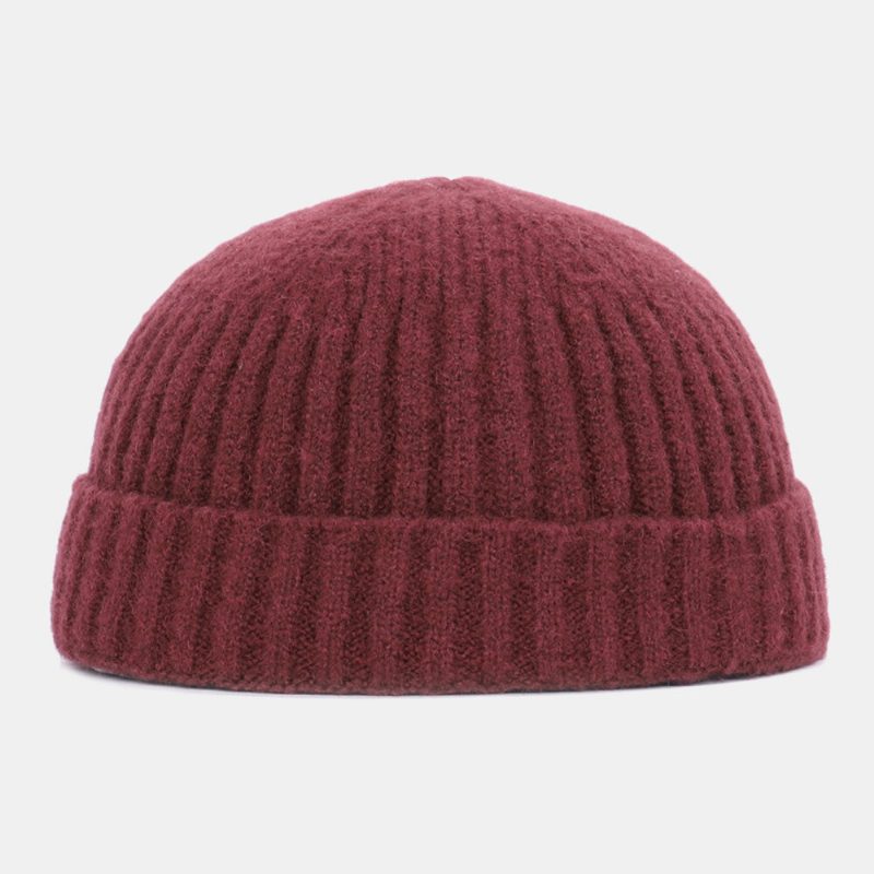 Menn Dame Ensfarget Strikket Ulllue Skull Cap Beanie Brimless Hats