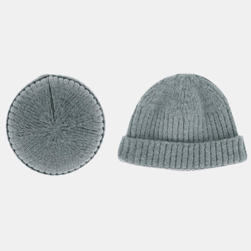 Menn Dame Ensfarget Strikket Ulllue Skull Cap Beanie Brimless Hats