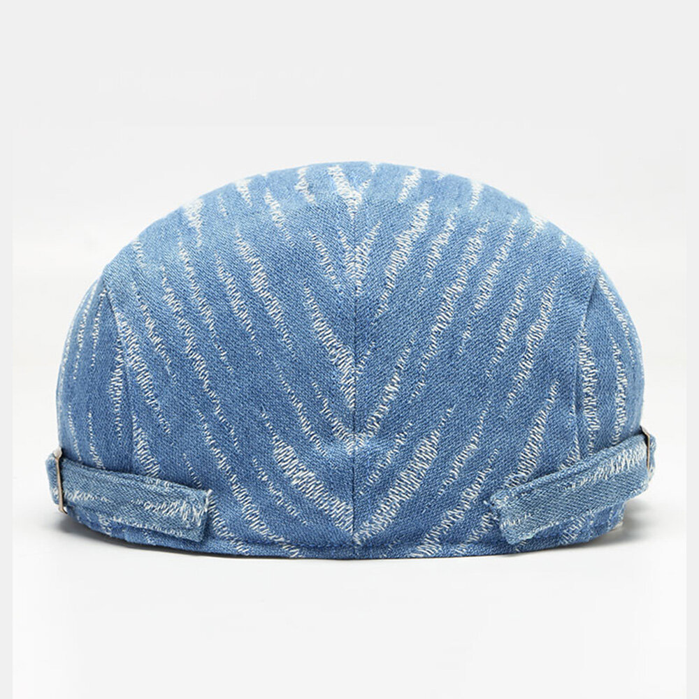 Menn Denim Beret Cap Broke Hole Small Stripe Short Rim Mote Sunscreen Flate Hatter Forward Cap