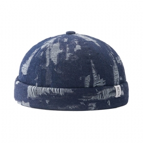 Menn Denim Distressed Ripped Trendy All-match Justerbar Brimless Beanie Landlord Caps Skull Caps