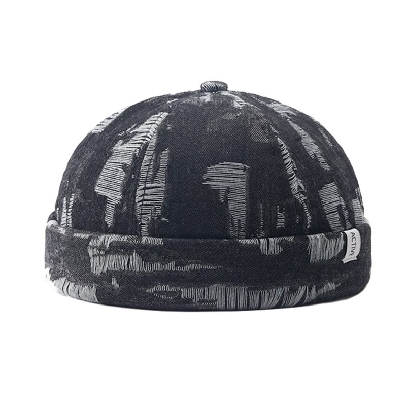 Menn Denim Distressed Ripped Trendy All-match Justerbar Brimless Beanie Landlord Caps Skull Caps