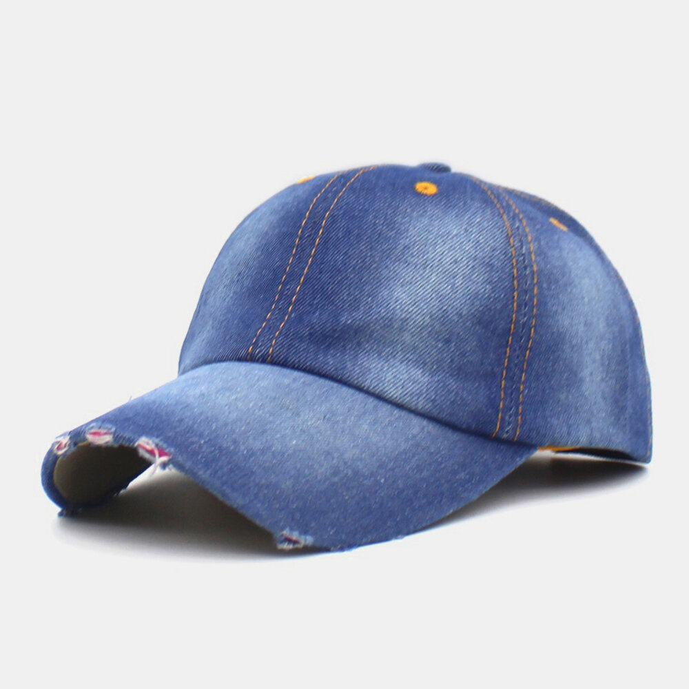 Menn Denim Ensfarget Hull Mote Street Sunshade Justerbar Baseballcap