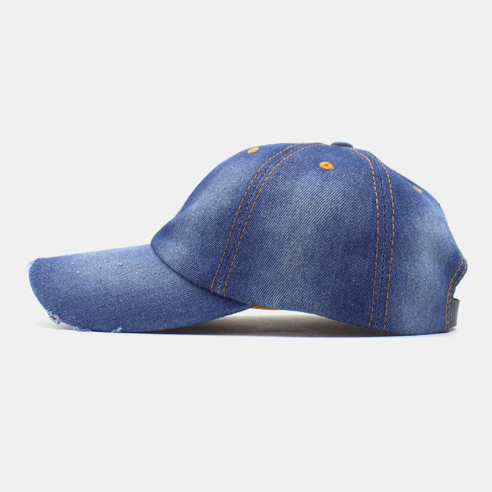 Menn Denim Ensfarget Hull Mote Street Sunshade Justerbar Baseballcap