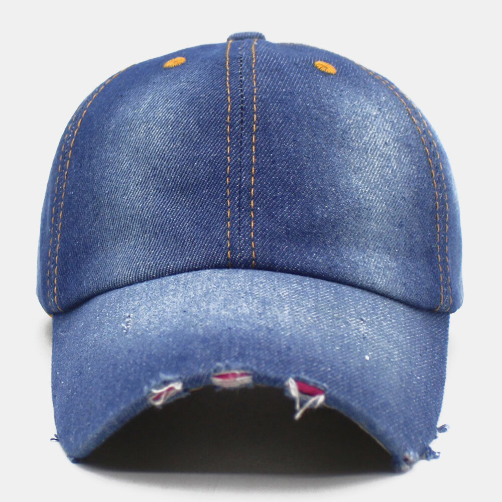 Menn Denim Ensfarget Hull Mote Street Sunshade Justerbar Baseballcap