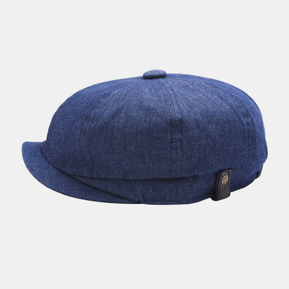 Menn Denim Patchwork Beret Cap Casual Retro Elastisk Band Åttekantet Hatter Flate Hatter Painter Newsboy Cap