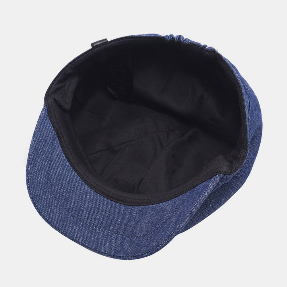 Menn Denim Patchwork Beret Cap Casual Retro Elastisk Band Åttekantet Hatter Flate Hatter Painter Newsboy Cap